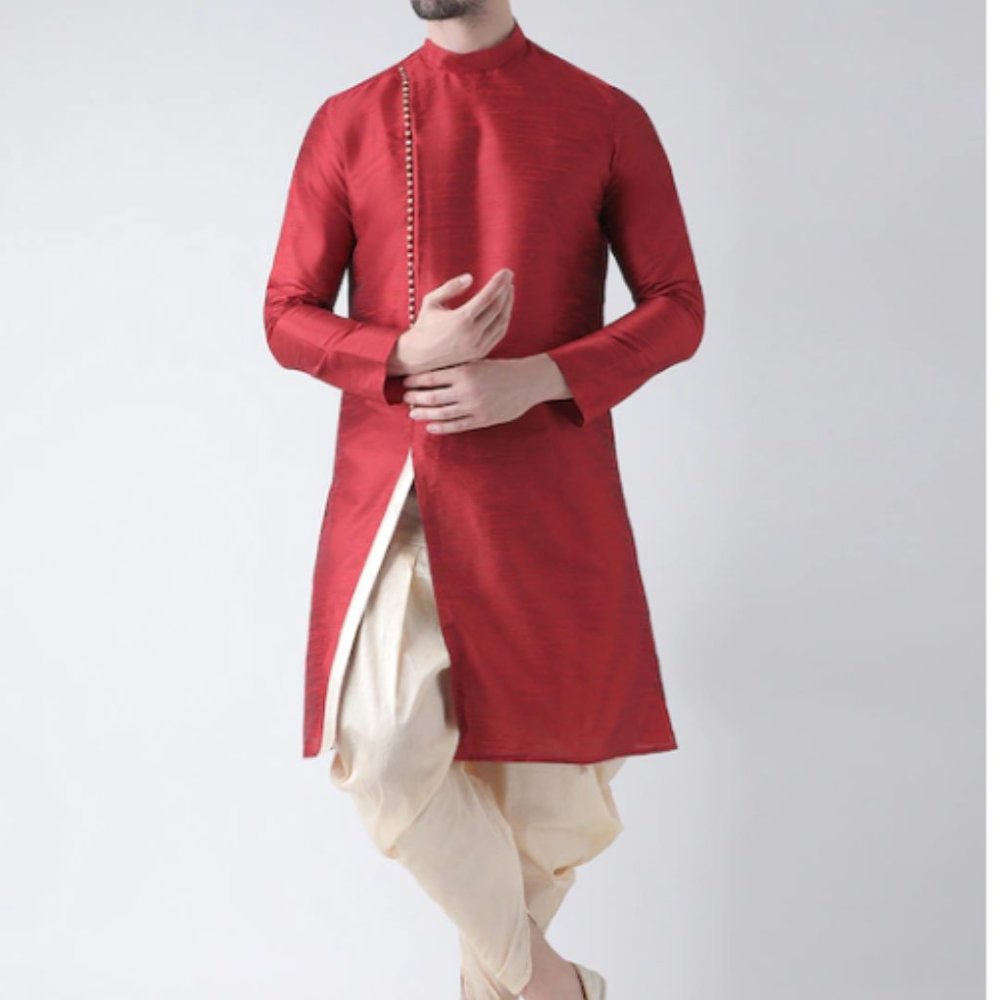 NEW Red and Cream Self design Kurta with Patiala